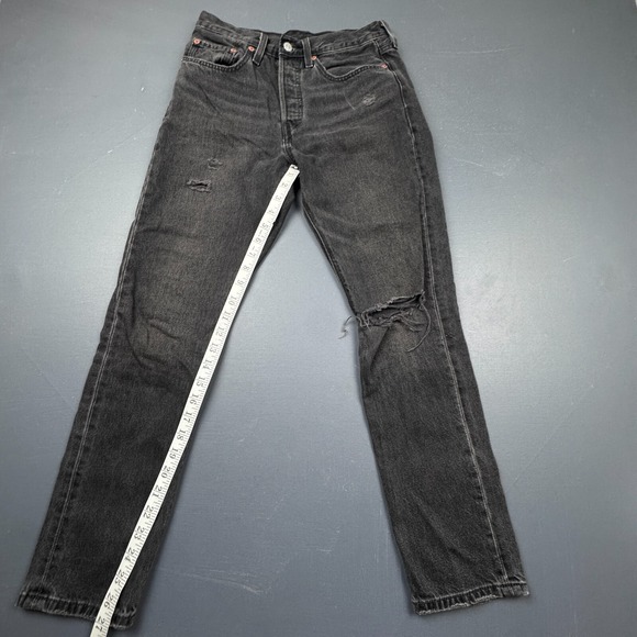 Levi's 501 Skinny Jeans Black Denim Women's Size Small 26 Distressed Premium - Picture 8 of 16